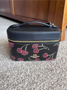 Coach Sparkly Cherry Print Leather Makeup Cosmetic Train Case